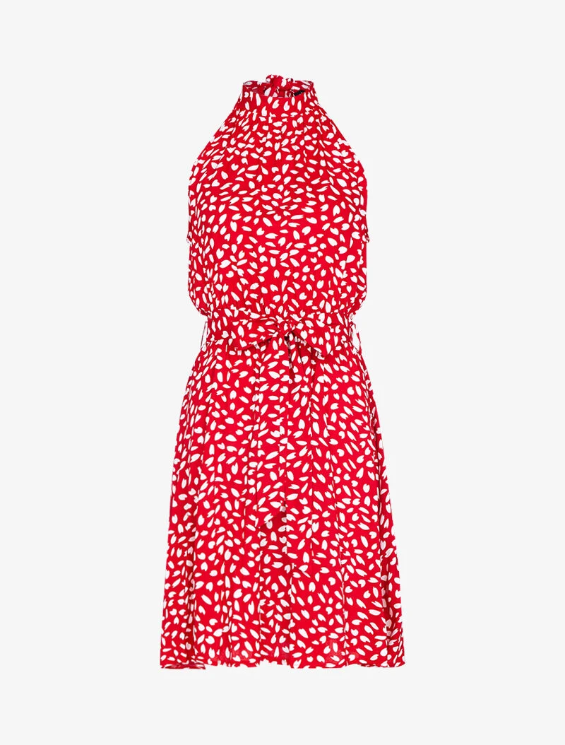 Tailliertes Kleid mit amerikanischem Kragen - Rot