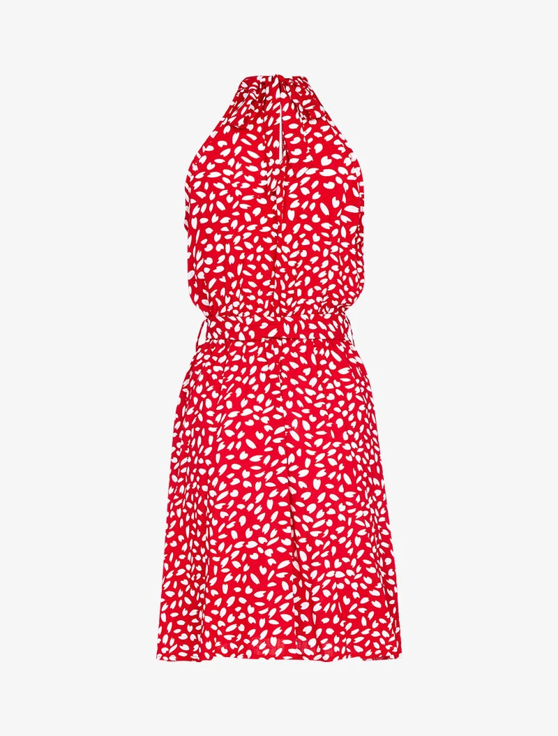 Tailliertes Kleid mit amerikanischem Kragen - Rot