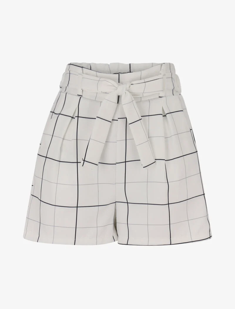 Karierte Minishorts - Ecru