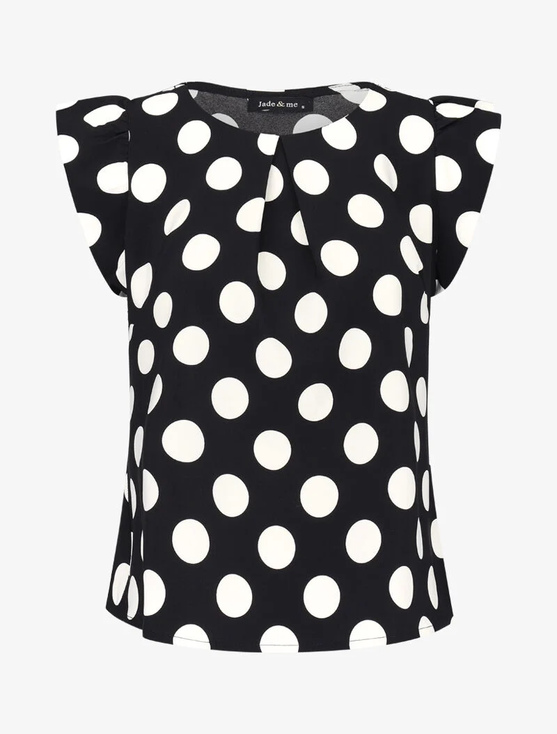 Bluse mit gepunktetem Muster und Flügelärmeln - schwarz