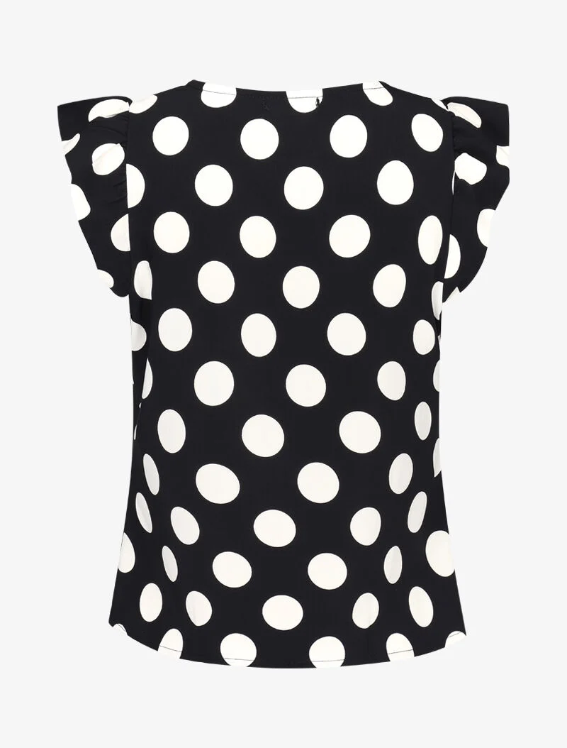 Bluse mit gepunktetem Muster und Flügelärmeln - schwarz