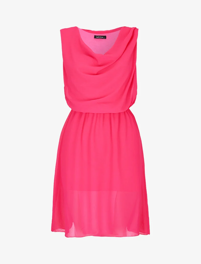 Kleid aus Voile mit Wasserfallausschnitt - Fuchsie