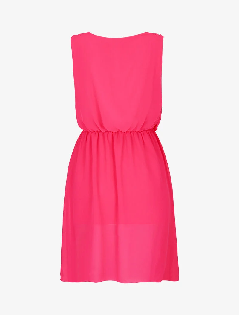 Kleid aus Voile mit Wasserfallausschnitt - Fuchsie