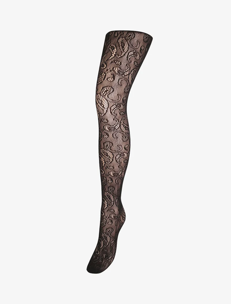 Netzstrumpfhosen mit Paisleymuster - Schwarz
