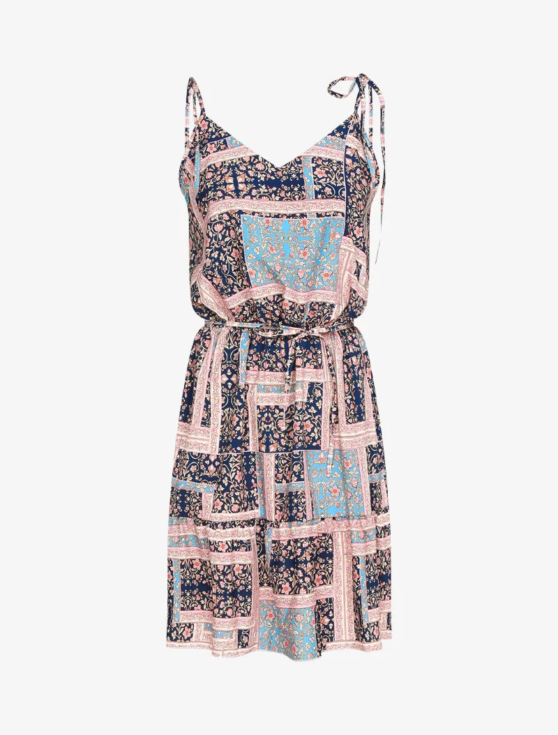 Barock bedrucktes Kleid mit bauschigem Oberteil - Marine