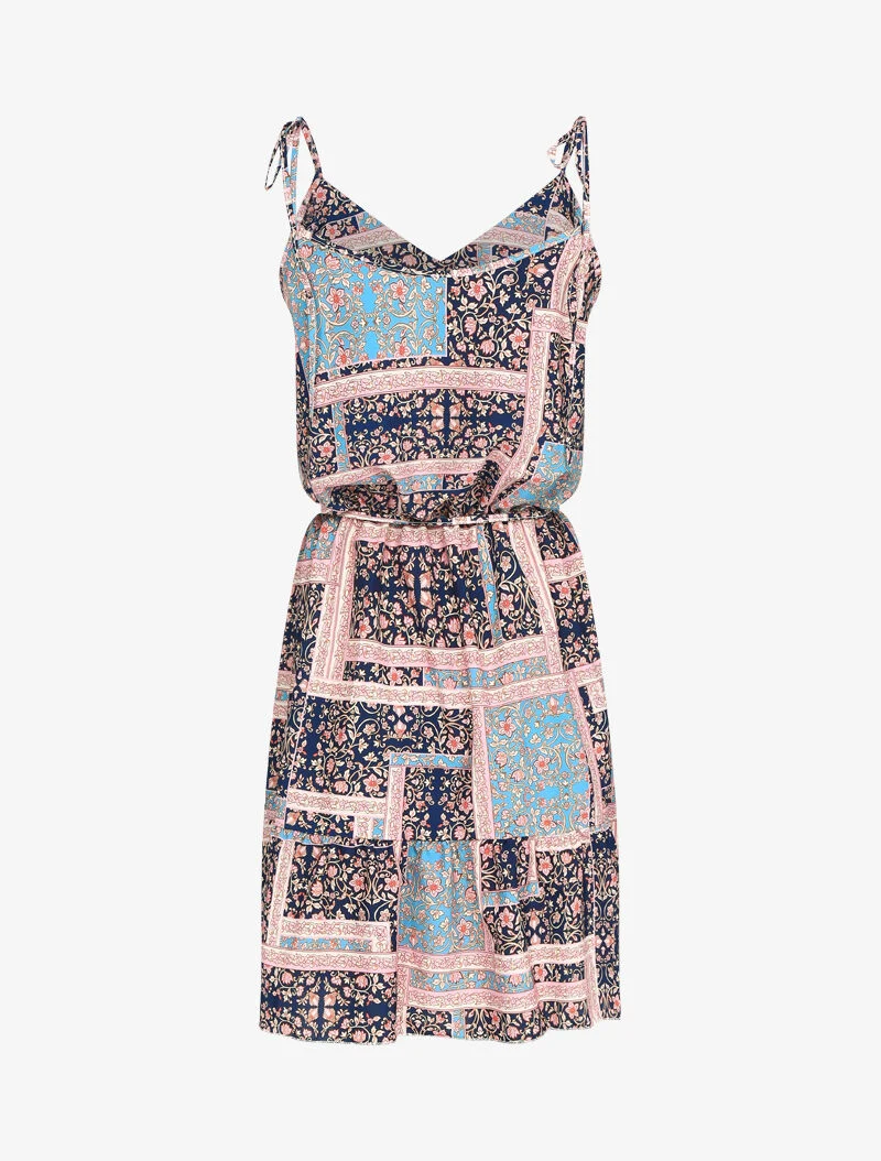 Barock bedrucktes Kleid mit bauschigem Oberteil - Marine