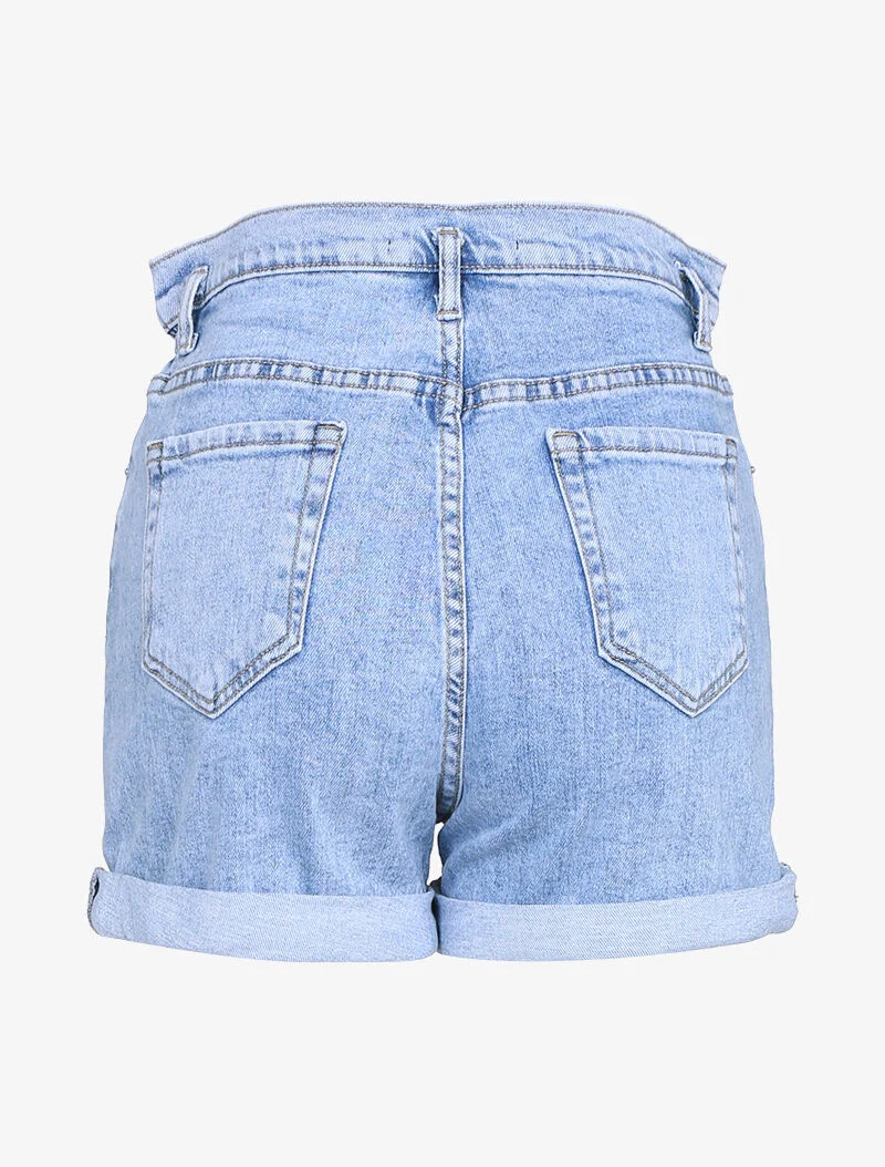 Elastische High-Waist-Shorts - Denimblau