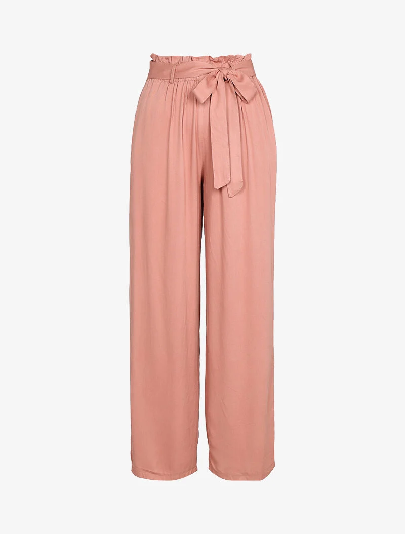 Weite, gerade geschnittene fließende Hose - Rose