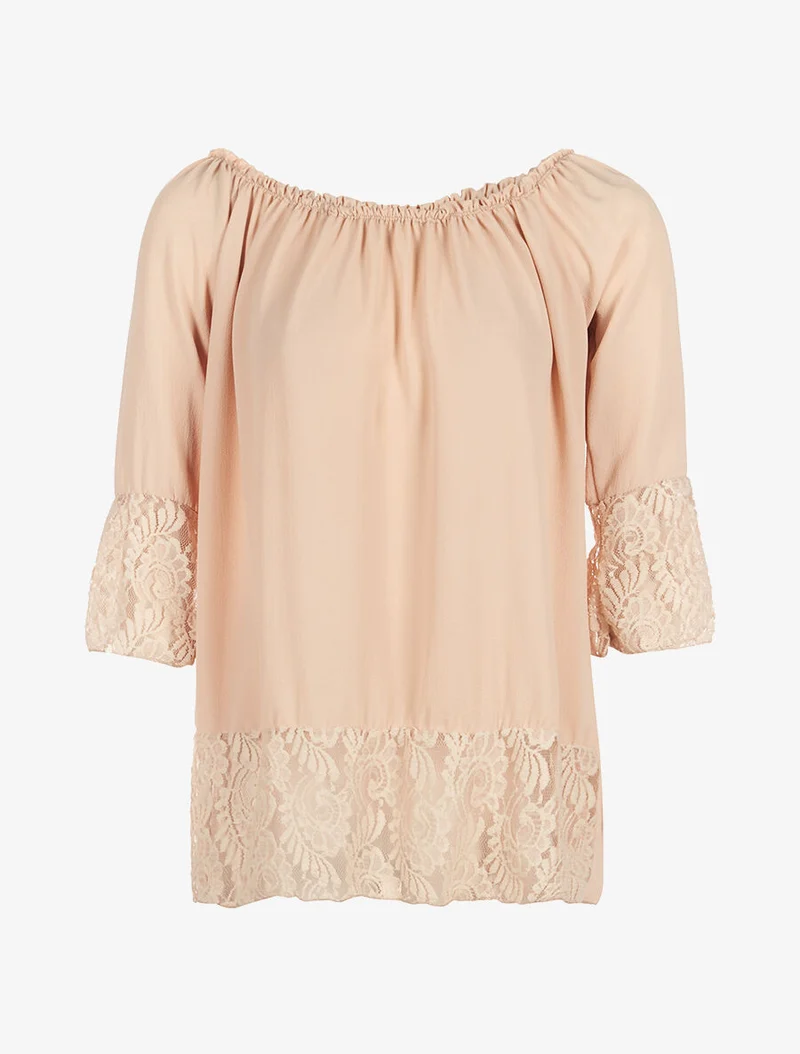 Leichte Spitzenbluse - beige