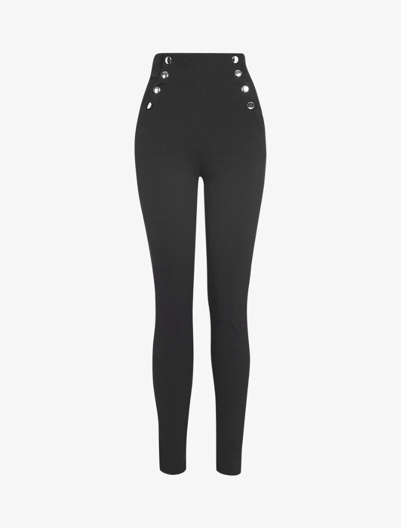 Empire-Taille-Hose mit Knopfleiste - schwarz