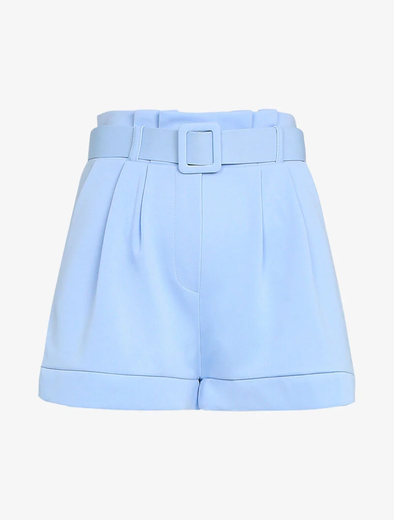 Kurzes, tailliertes Uni-Kleid - Himmelblau