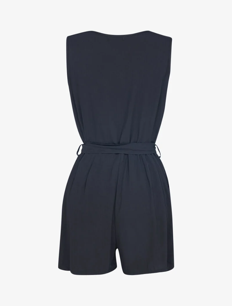 Fließender Jumpsuit mit silberner Knopfleiste - schwarz