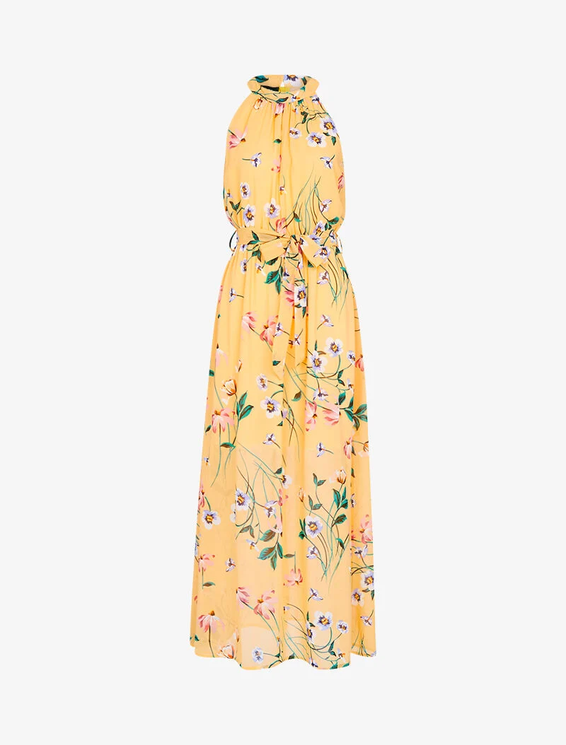 Langes Kleid mit amerikanischem Kragen - Orange