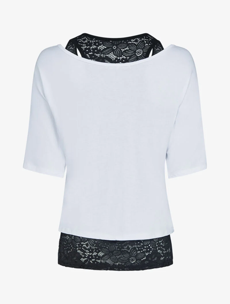 Einfarbiges Top-Set und Spitzen-Tanktop - weiß