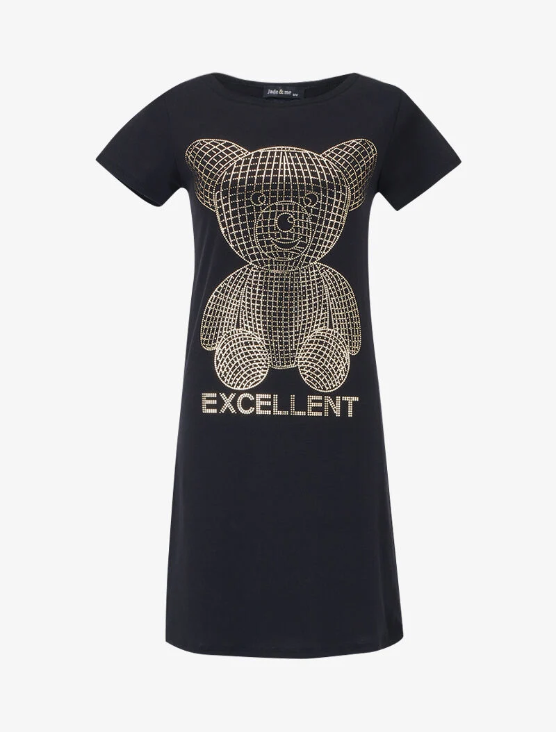 T-Shirt-Kleid mit Flockdruck - schwarz