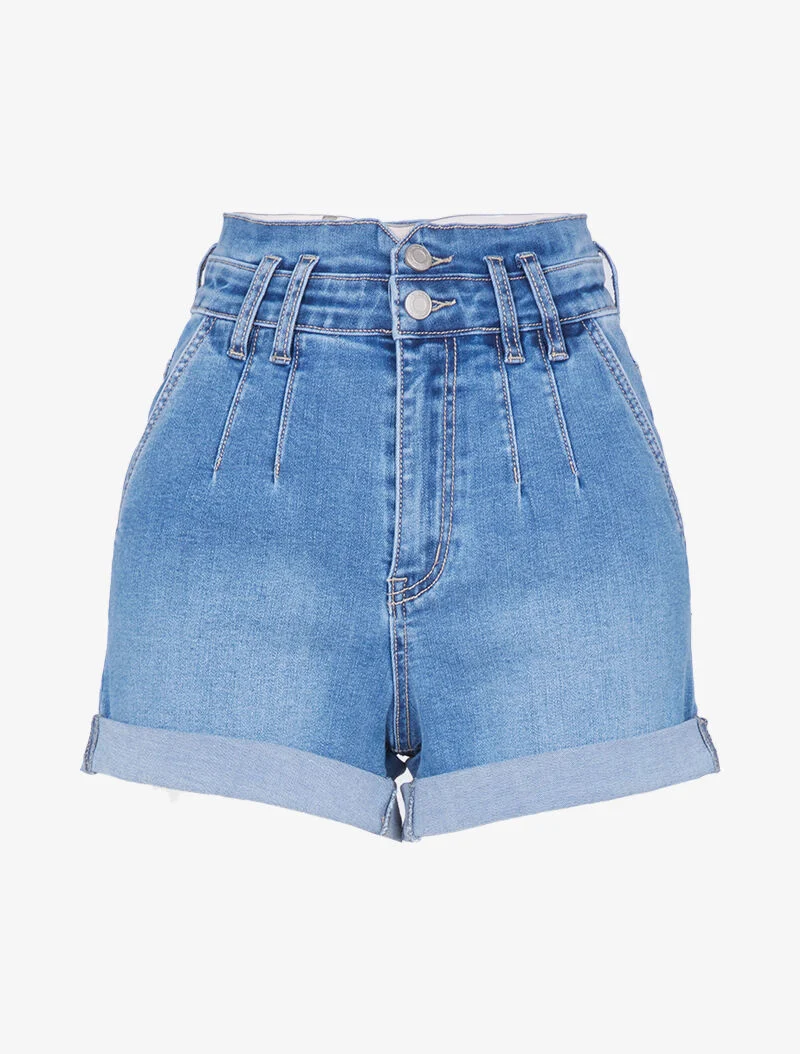 Weit geschnittene Shorts mit Empire-Taille - Denimblau
