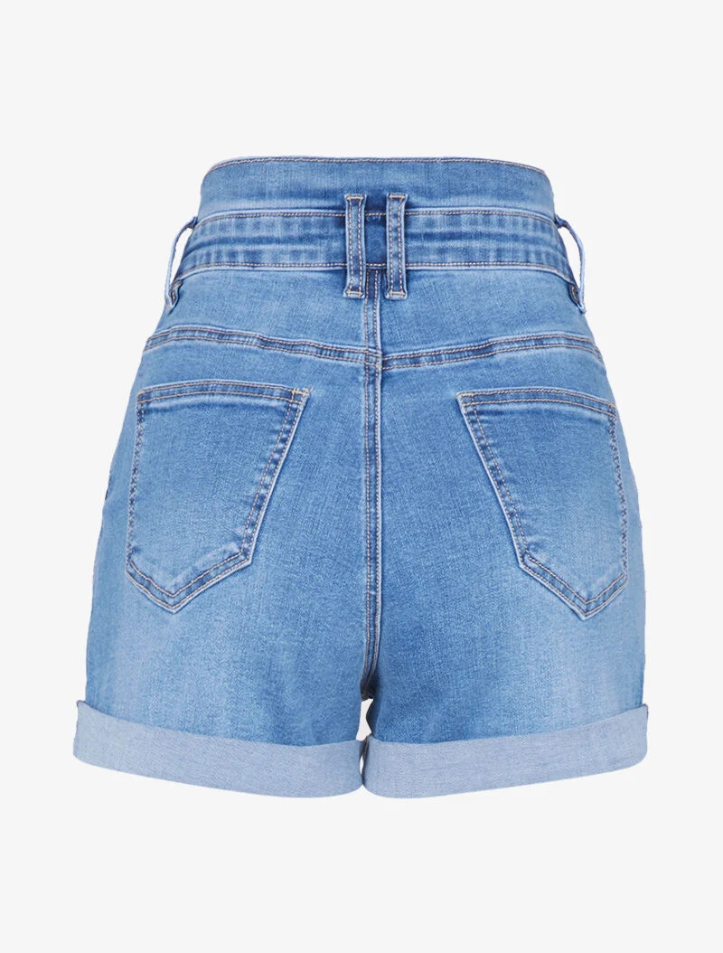 Weit geschnittene Shorts mit Empire-Taille - Denimblau