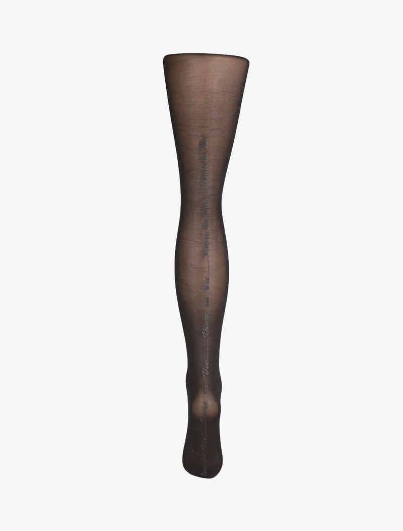 Strumpfhose aus Voile mit Flockdruck auf der Rückseite - Schwarz