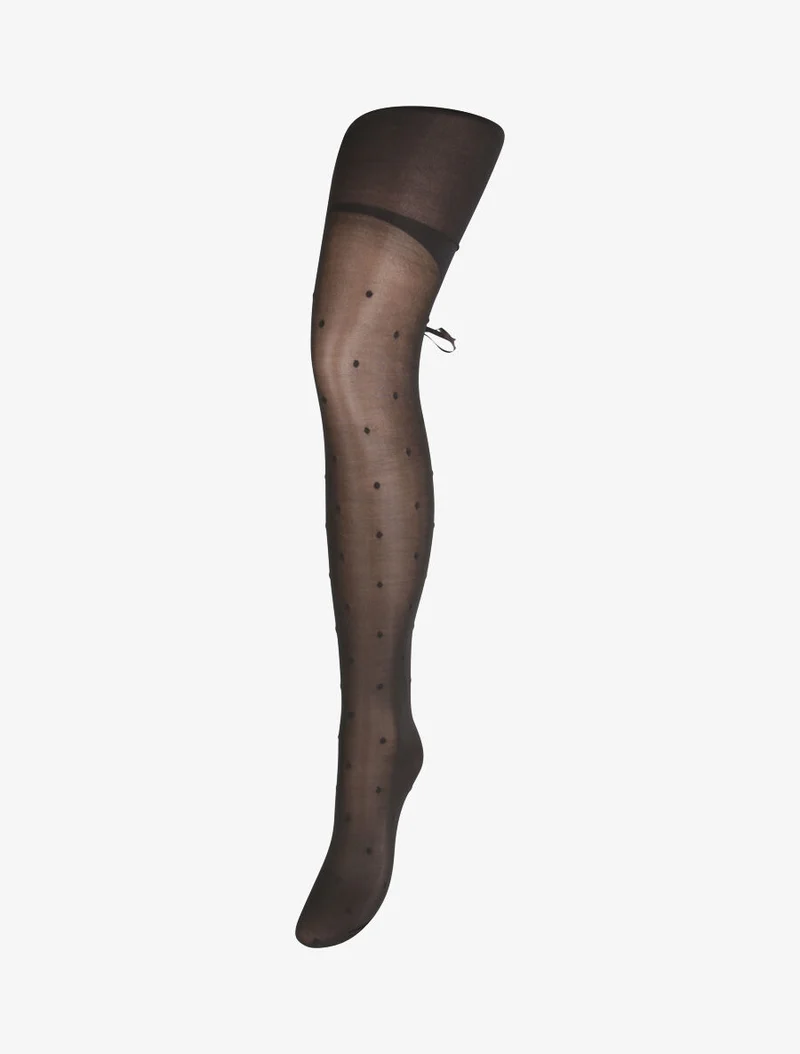 Strumpfhose in Strapsoptik mit Schleife - Schwarz