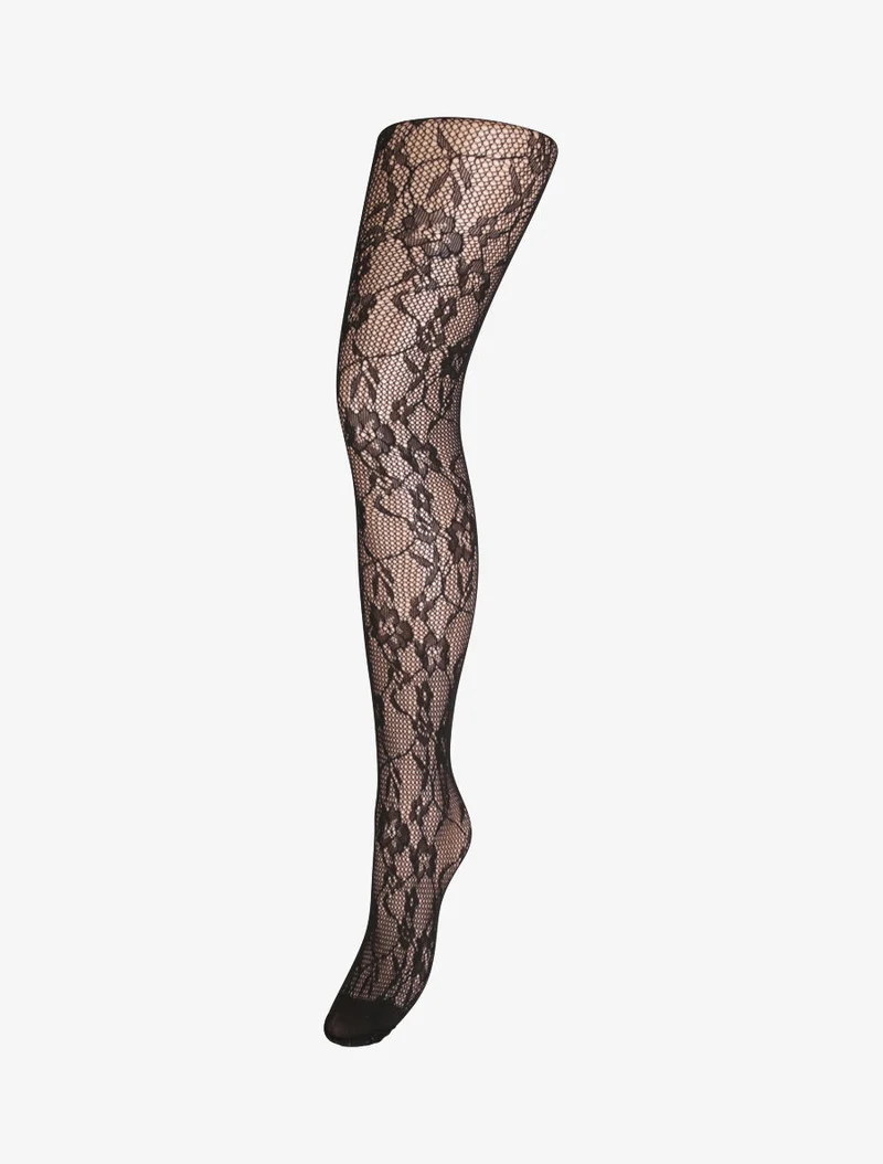 Grafische Blumenmuster-Strumpfhosen - Schwarz