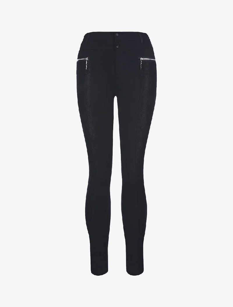 7/8-Hose mit Spitzenstreifen - schwarz