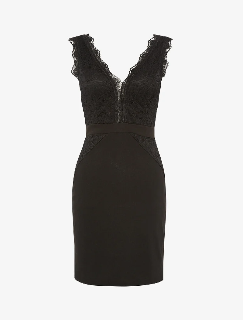V-Ausschnitt Spitzenkleid - schwarz