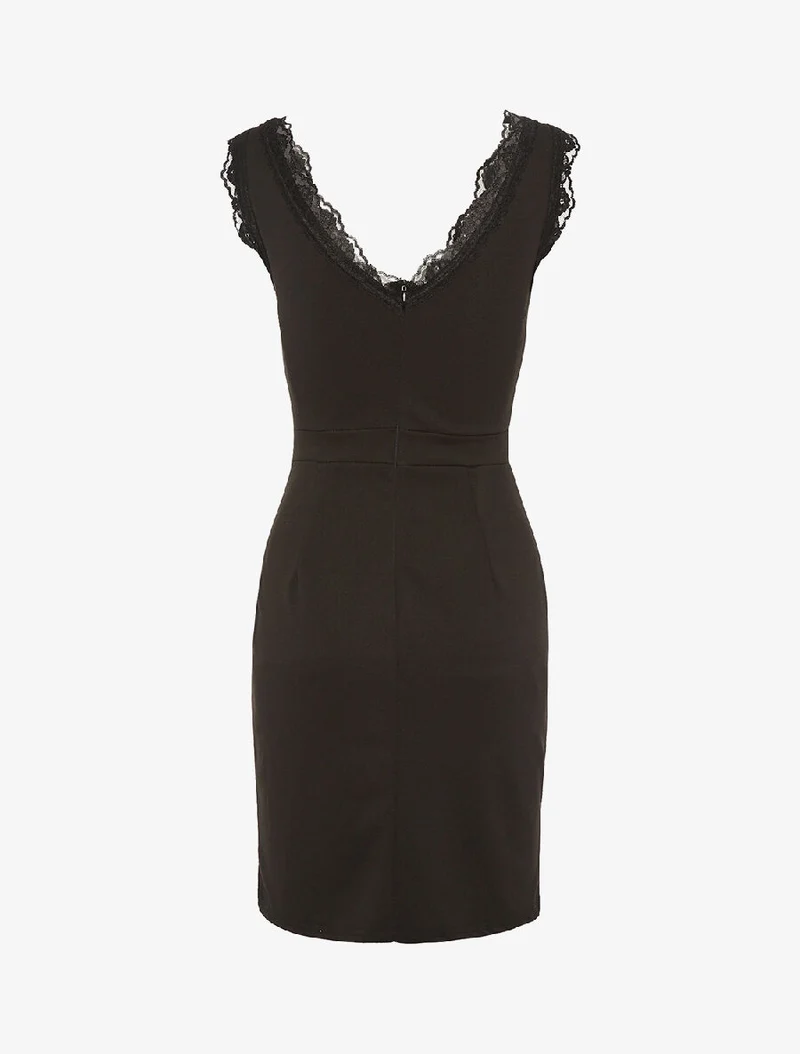 V-Ausschnitt Spitzenkleid - schwarz