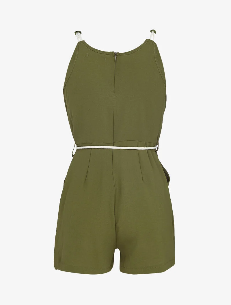 Fließender Jumpsuit mit Kordeldetails - Kaki