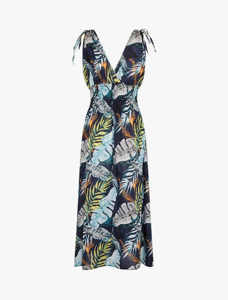 Langes Wickelkleid mit Dschungelprint - Marine