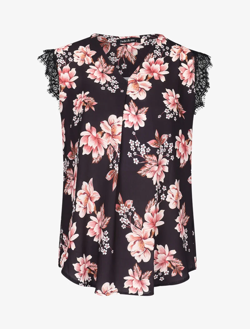 Transparente Bluse mit V-Ausschnitt und Falten - schwarz