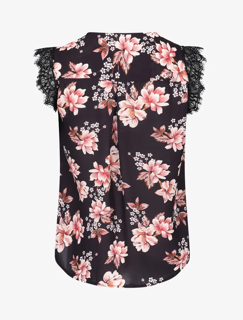 Transparente Bluse mit V-Ausschnitt und Falten - schwarz