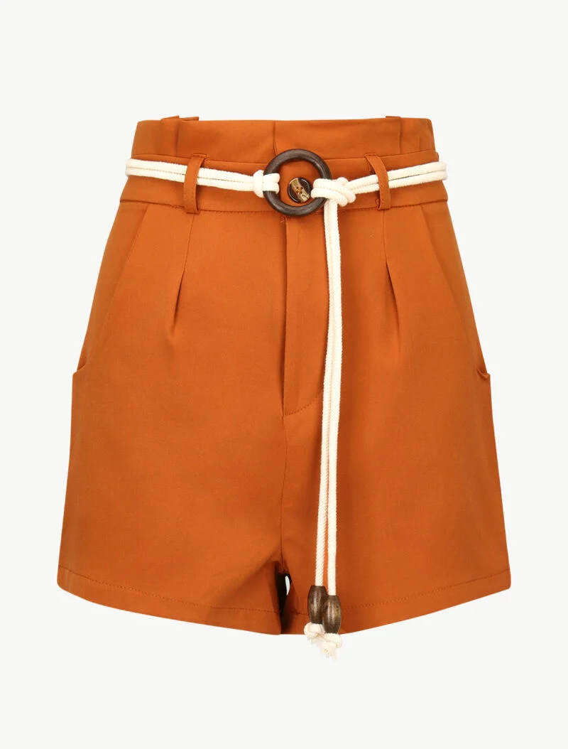 Basic High-Waist Paperbag-Shorts - Orange
