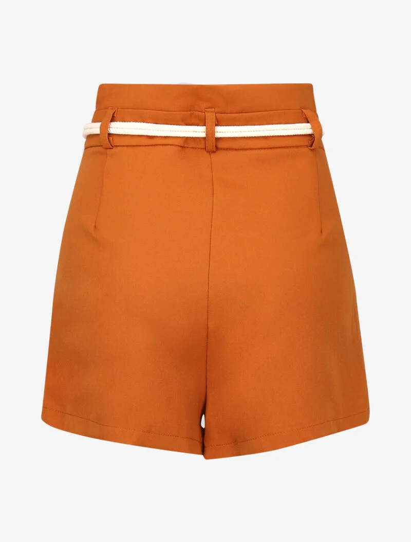 Basic High-Waist Paperbag-Shorts - Orange