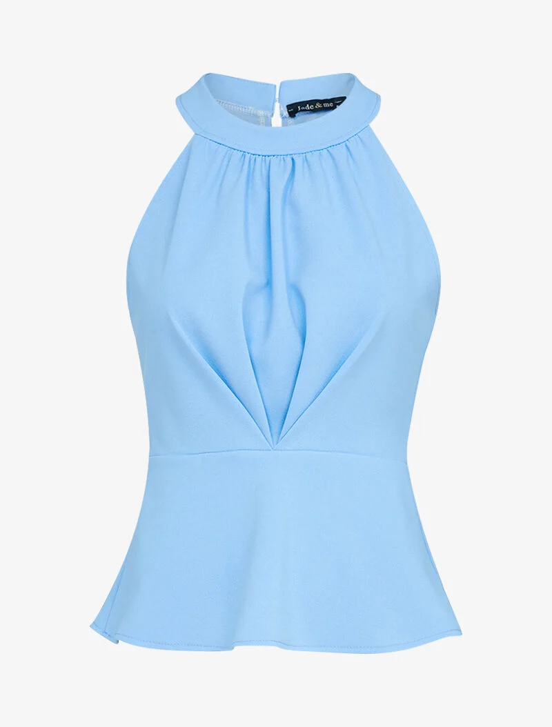 Amerikanischer Kragen Peplum-Top - Himmelblau