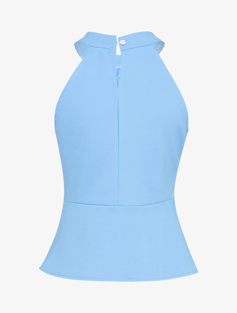 Amerikanischer Kragen Peplum-Top - Himmelblau