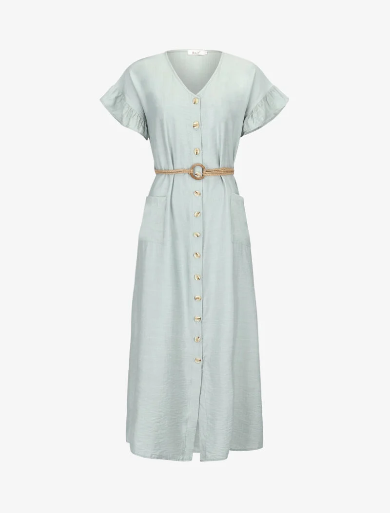 Fließendes langes Kleid mit Knopfleiste - Wassergrün