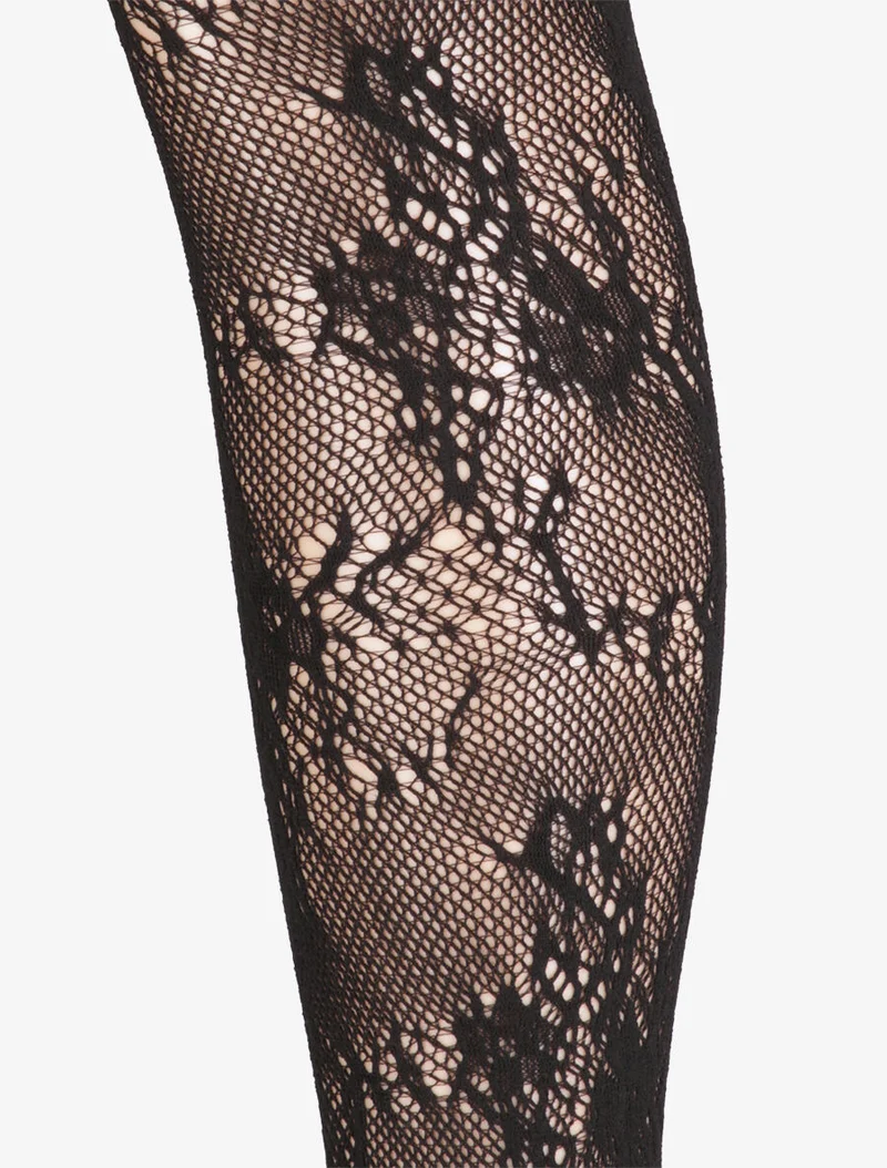 Netzstrumpfhose mit Blumenmuster - Schwarz