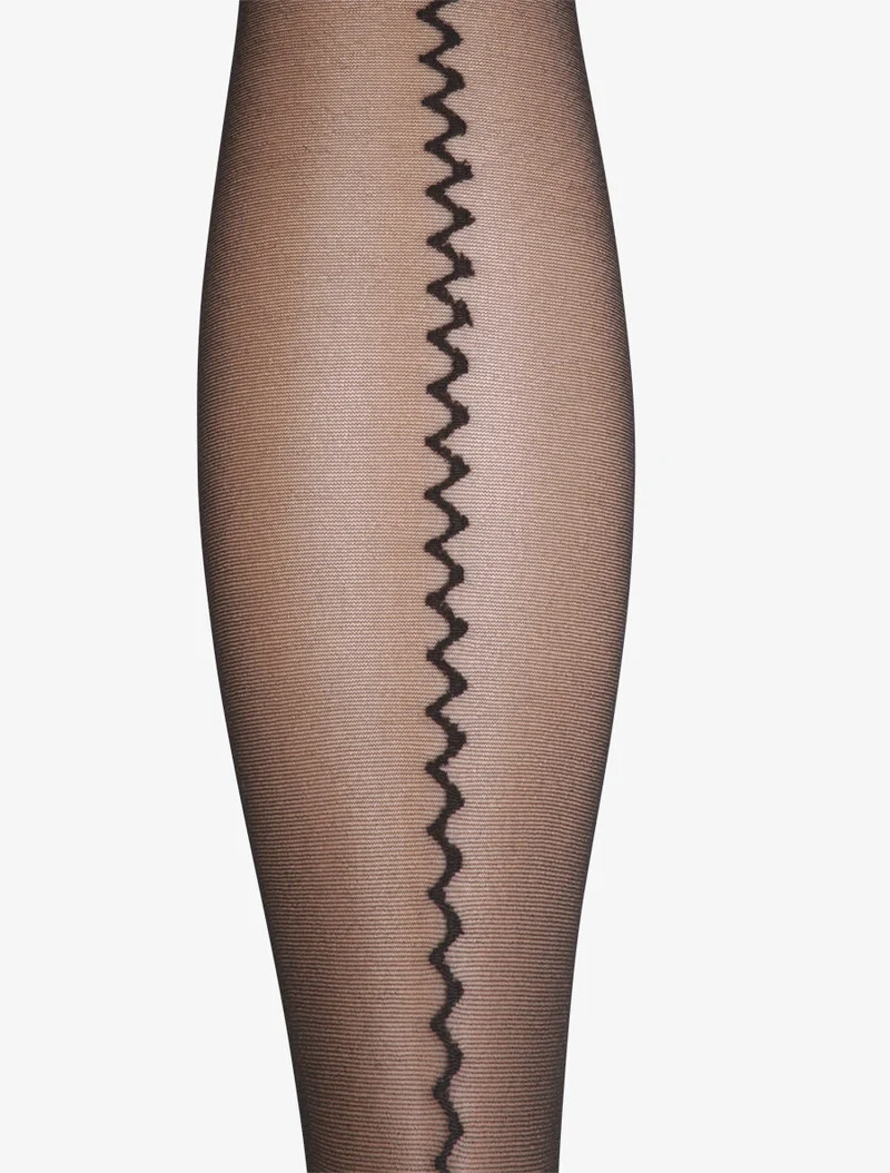 Zigzag-Rückennaht-Strumpfhose - Schwarz