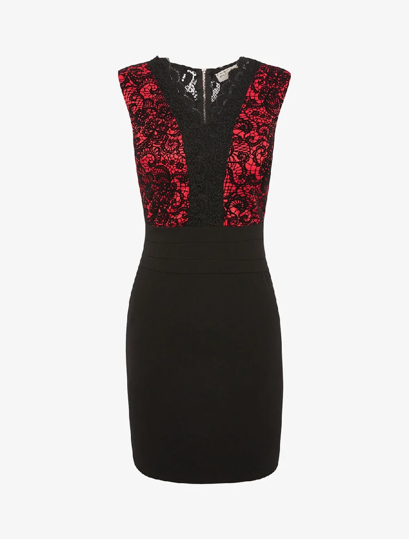 Spitzenbustier-Kleid aus Samt - schwarz/rot