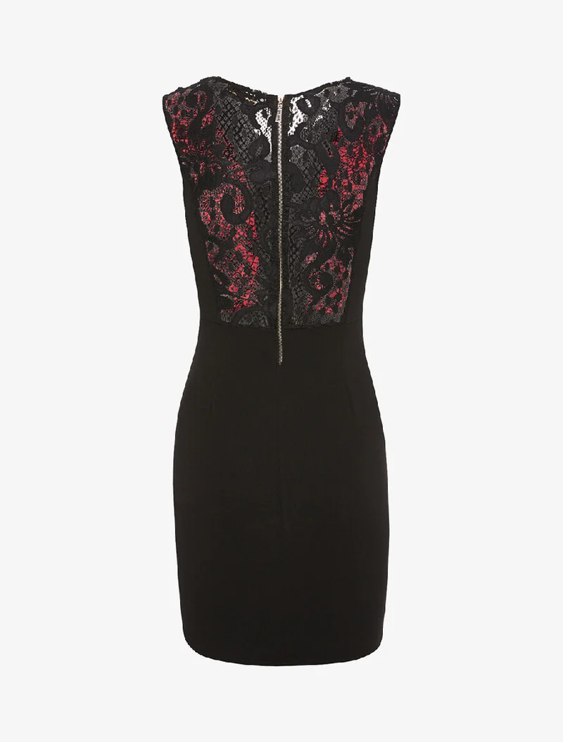 Spitzenbustier-Kleid aus Samt - schwarz/rot