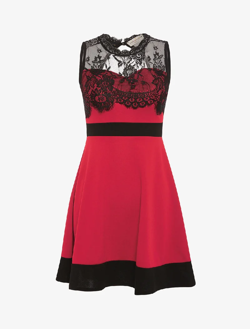 Kleid mit gefütterter Spitzenbrust - Rot