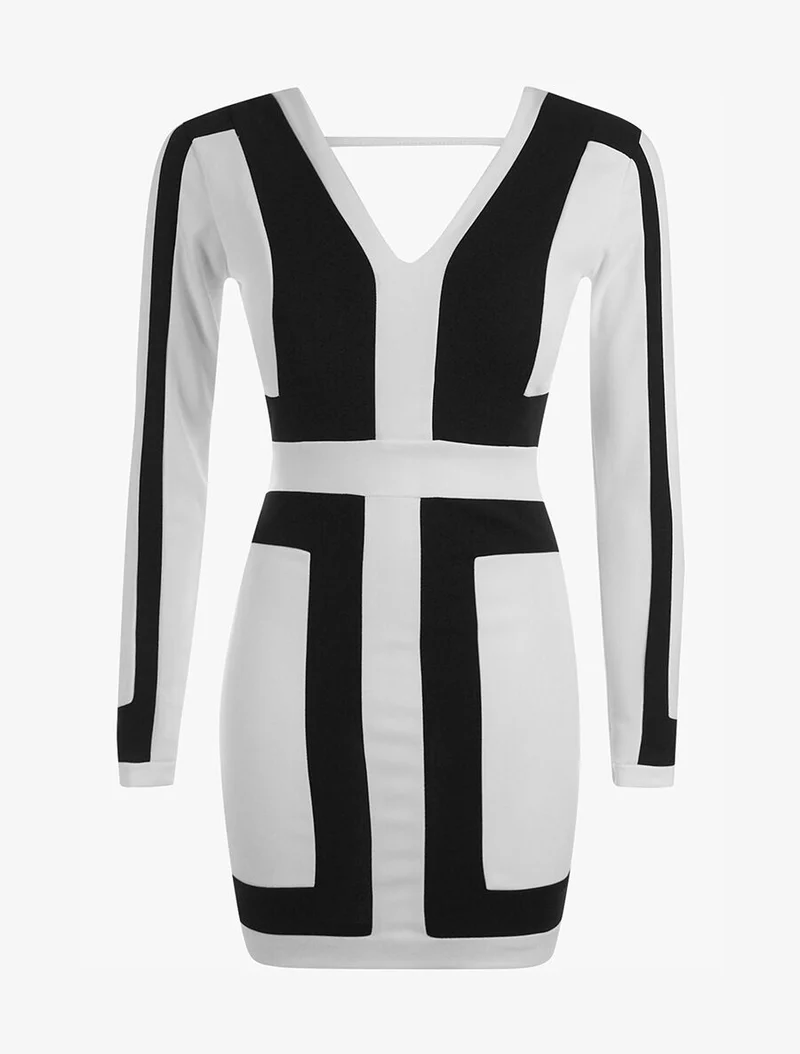 Grafisches Kleid - Weiß/Schwarz - Weiß und Schwarz
