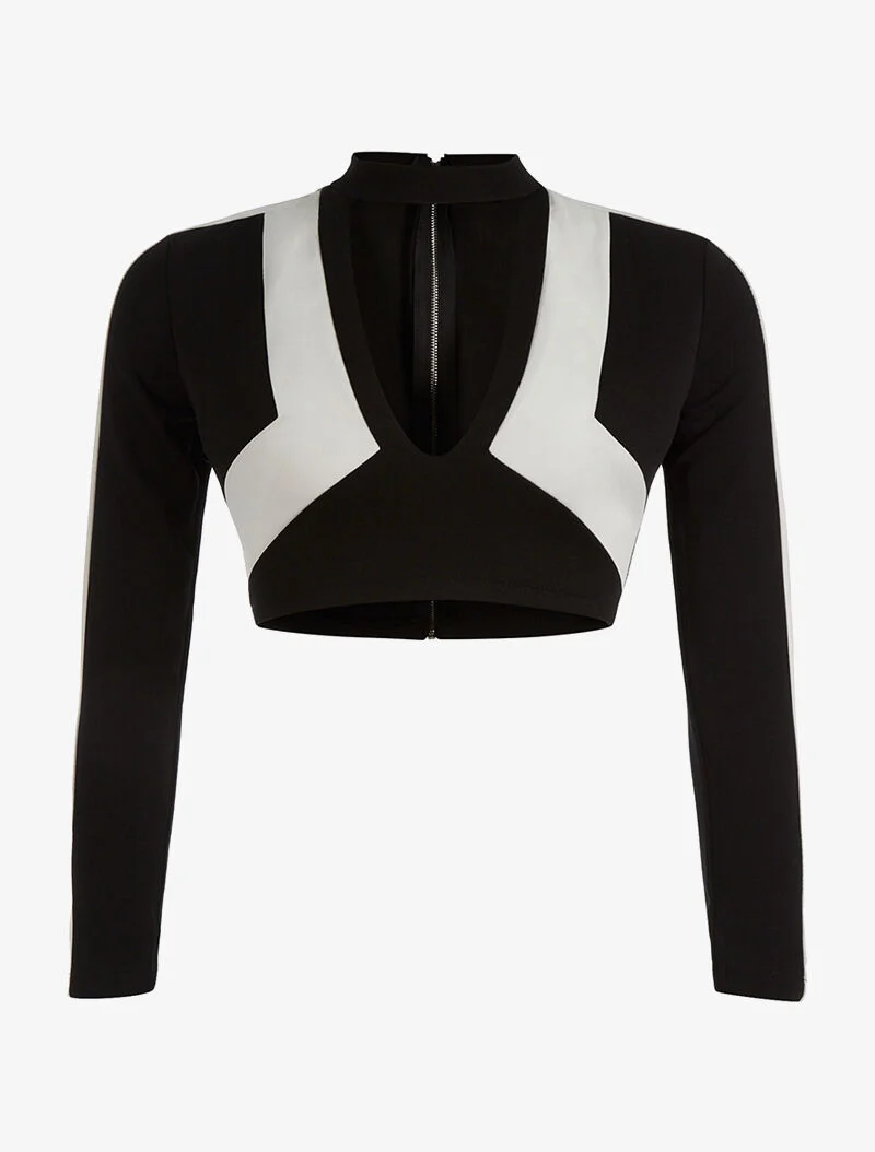 Grafisches Crop-Top - schwarz/weiß