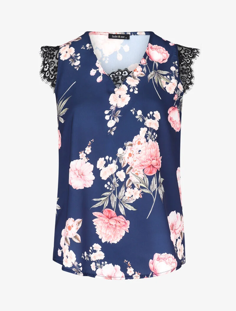 Weite Bluse mit Blumendruck im quadratischen Schnitt - Marine