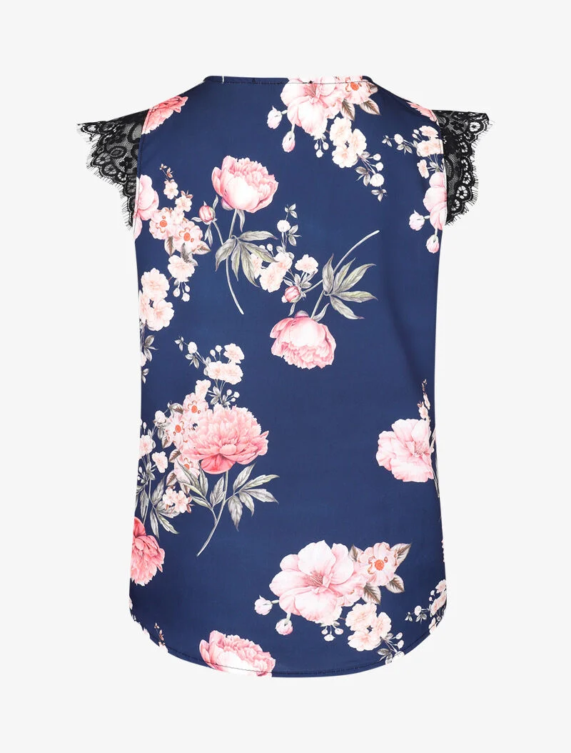 Weite Bluse mit Blumendruck im quadratischen Schnitt - Marine