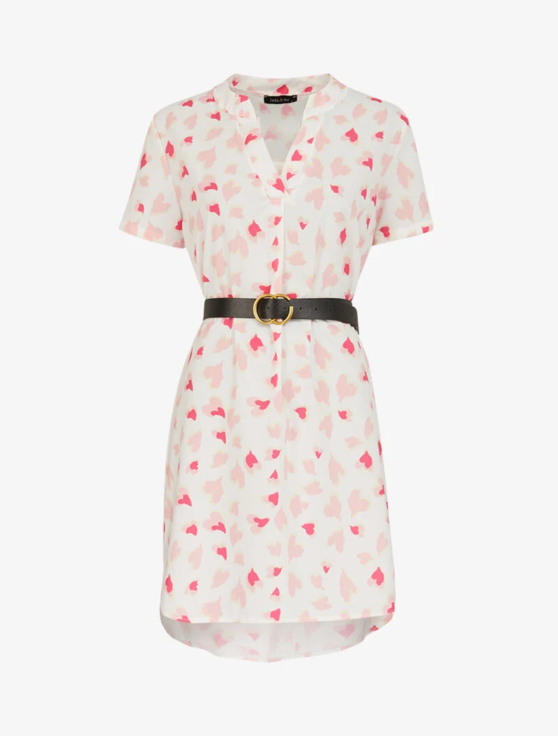 A-Linien-Kleid mit Herzmotiven - Ecru