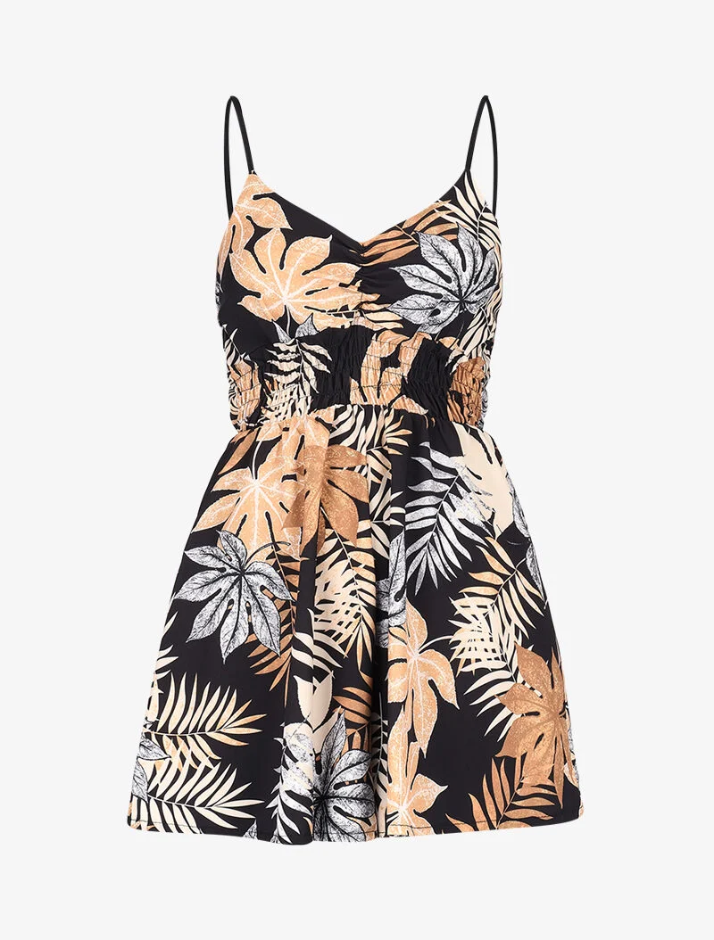 Fließender Jumpsuit mit Prints - schwarz