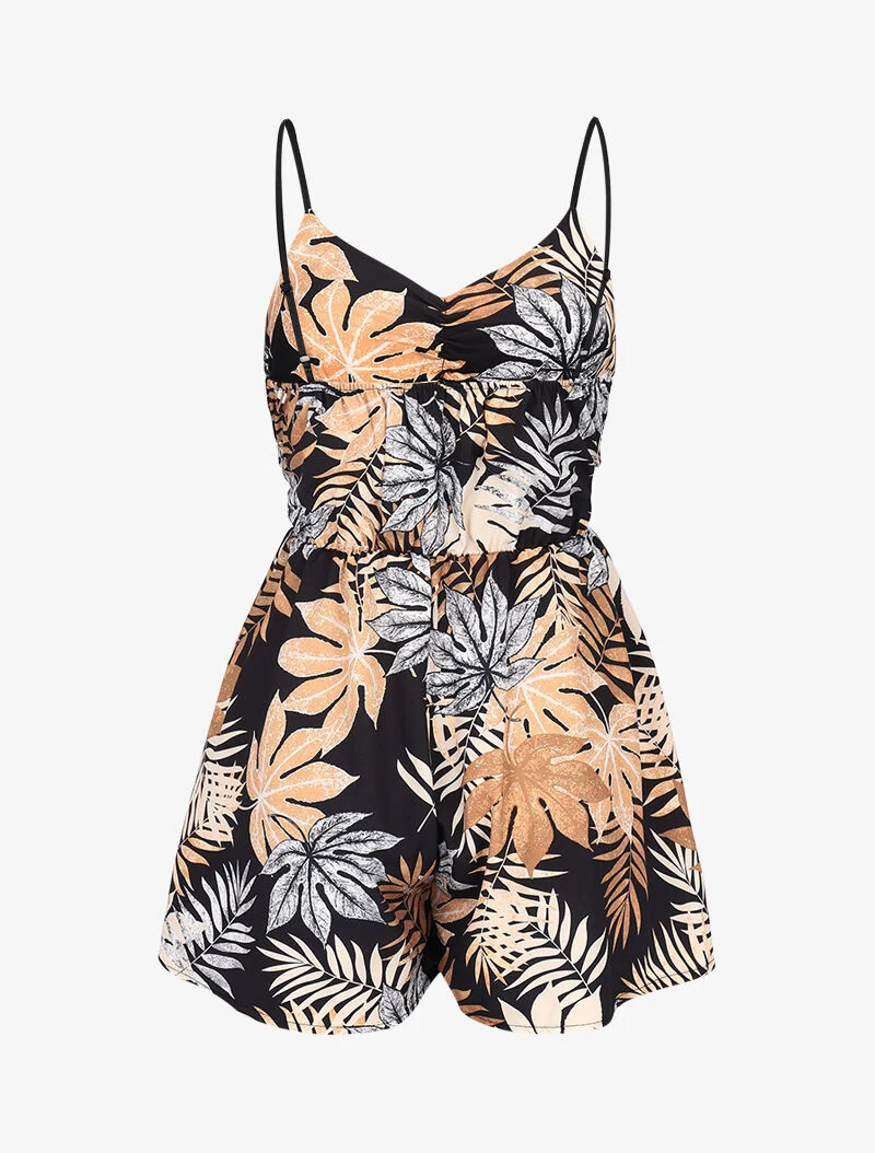 Fließender Jumpsuit mit Prints - schwarz