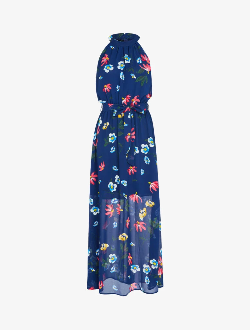 Langes Kleid mit amerikanischem Kragen - Marine