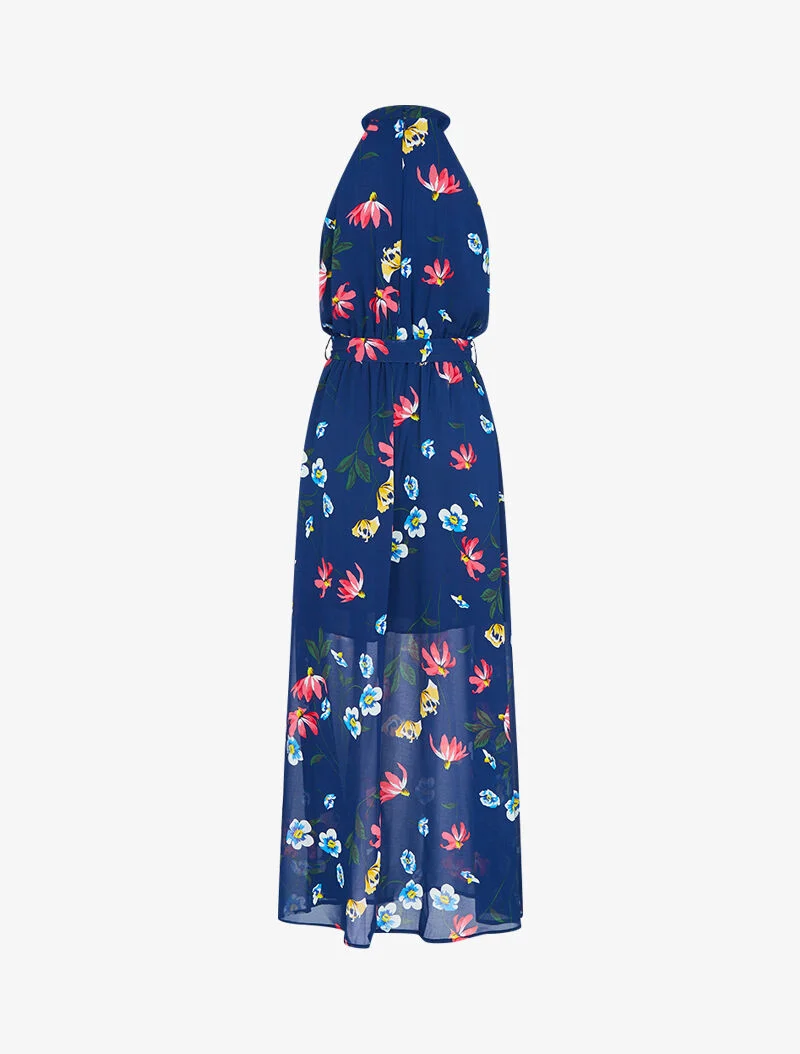 Langes Kleid mit amerikanischem Kragen - Marine